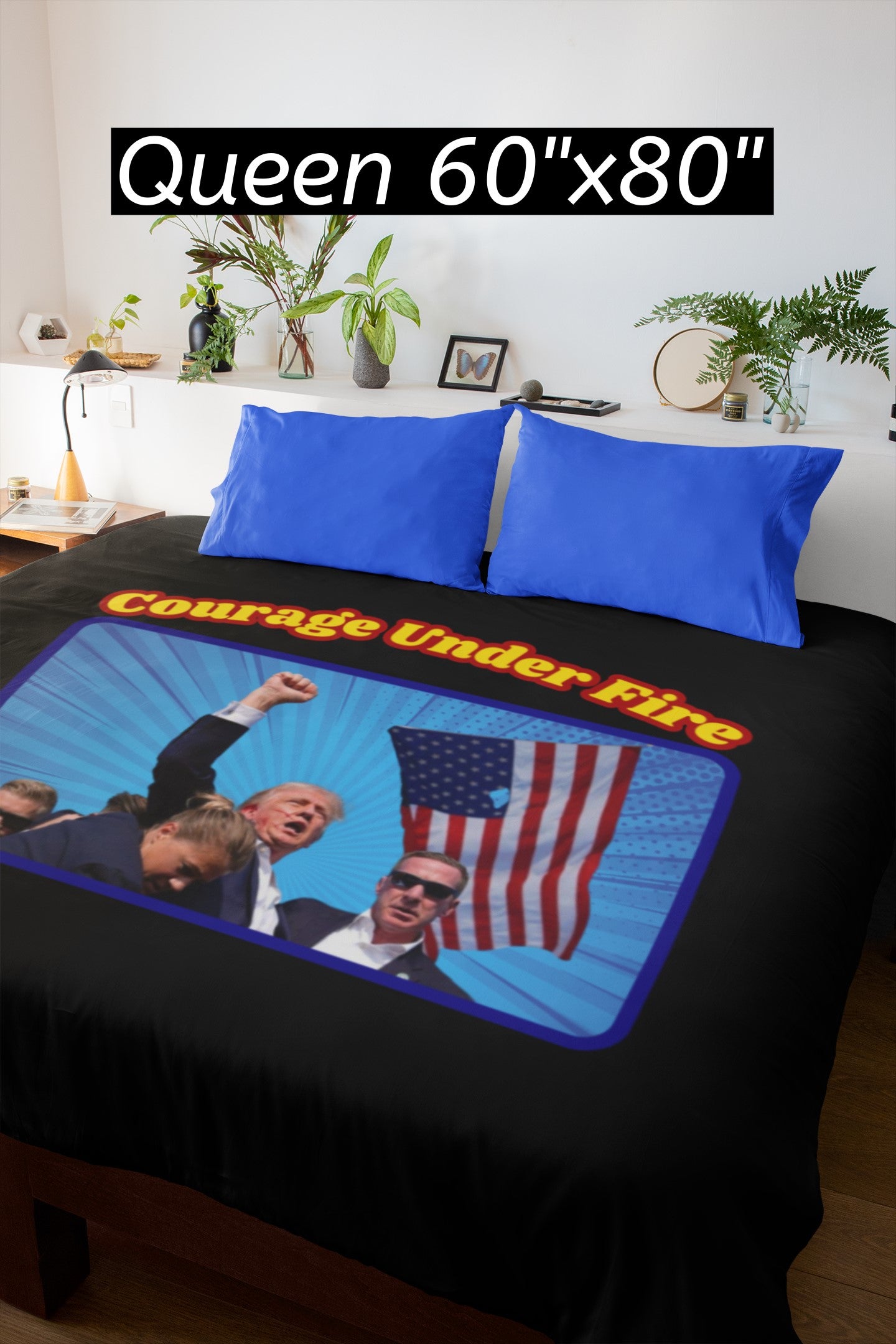COURAGE UNDER FIRE Trump Assassination Light Weight Velveteen Plush Blanket (3 sizes available) - FREE SHIPPING