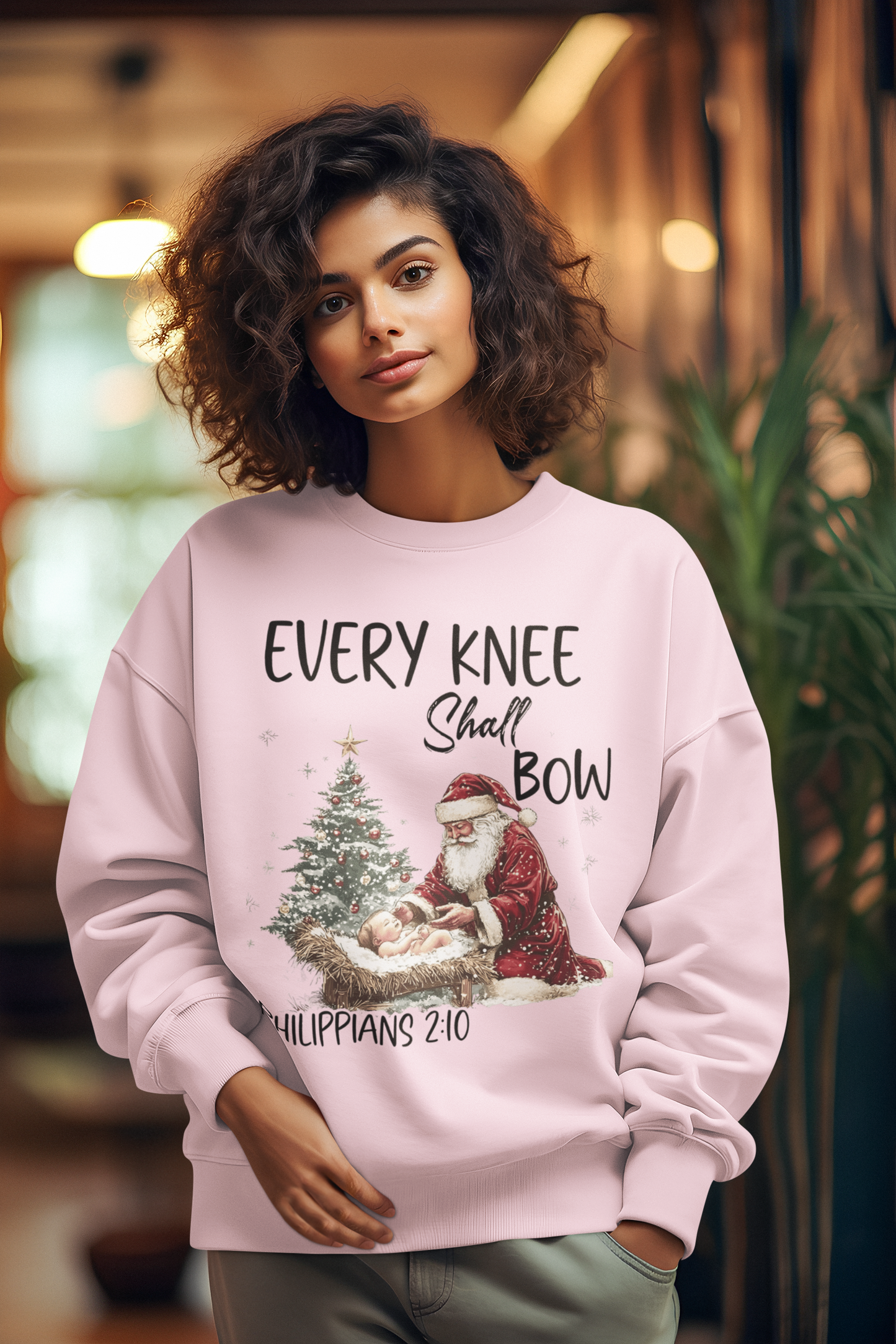 EVERY KNEE SHALL BOW Heavy Weight Christmas Sweatshirt (S-5XL): Women's Gildan 18000