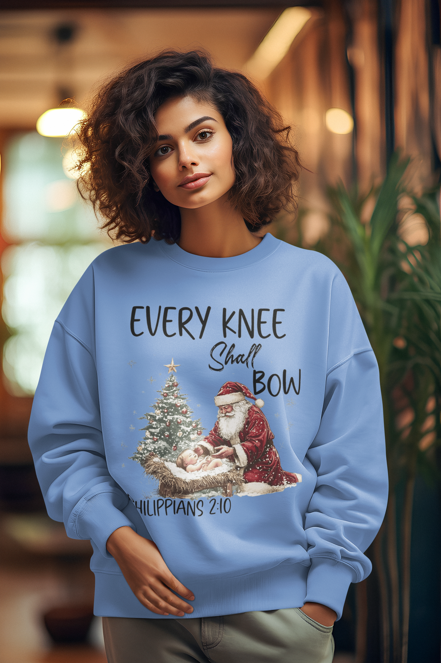 EVERY KNEE SHALL BOW Heavy Weight Christmas Sweatshirt (S-5XL): Women's Gildan 18000