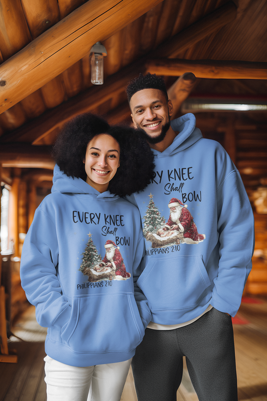 EVERY KNEE SHALL BOW Heavy Weight Christmas Hoodie (S-5XL): Men's Gildan 18500 - FREE SHIPPING