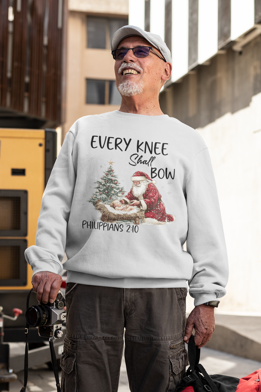 EVERY KNEE SHALL BOW Heavy Weight Christmas Sweatshirt (S-5XL): Men's Gildan 18000 - FREE SHIPPING