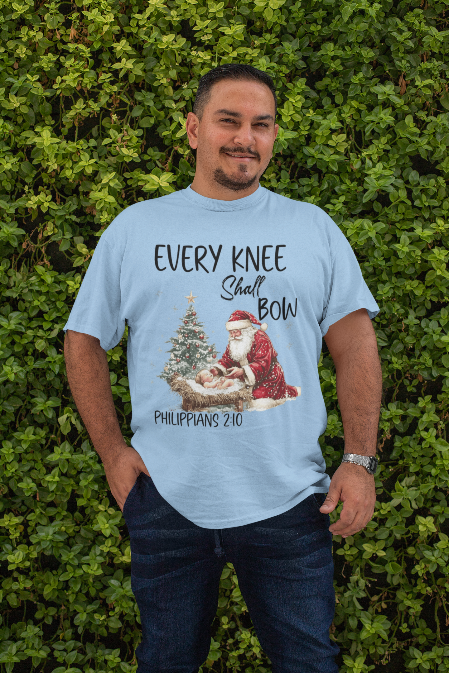 EVERY KNEE SHALL BOW Plus Size Heavy Weight Christmas T-Shirt (S-5XL): Men's Hanes Beefy-T® - FREE SHIPPING