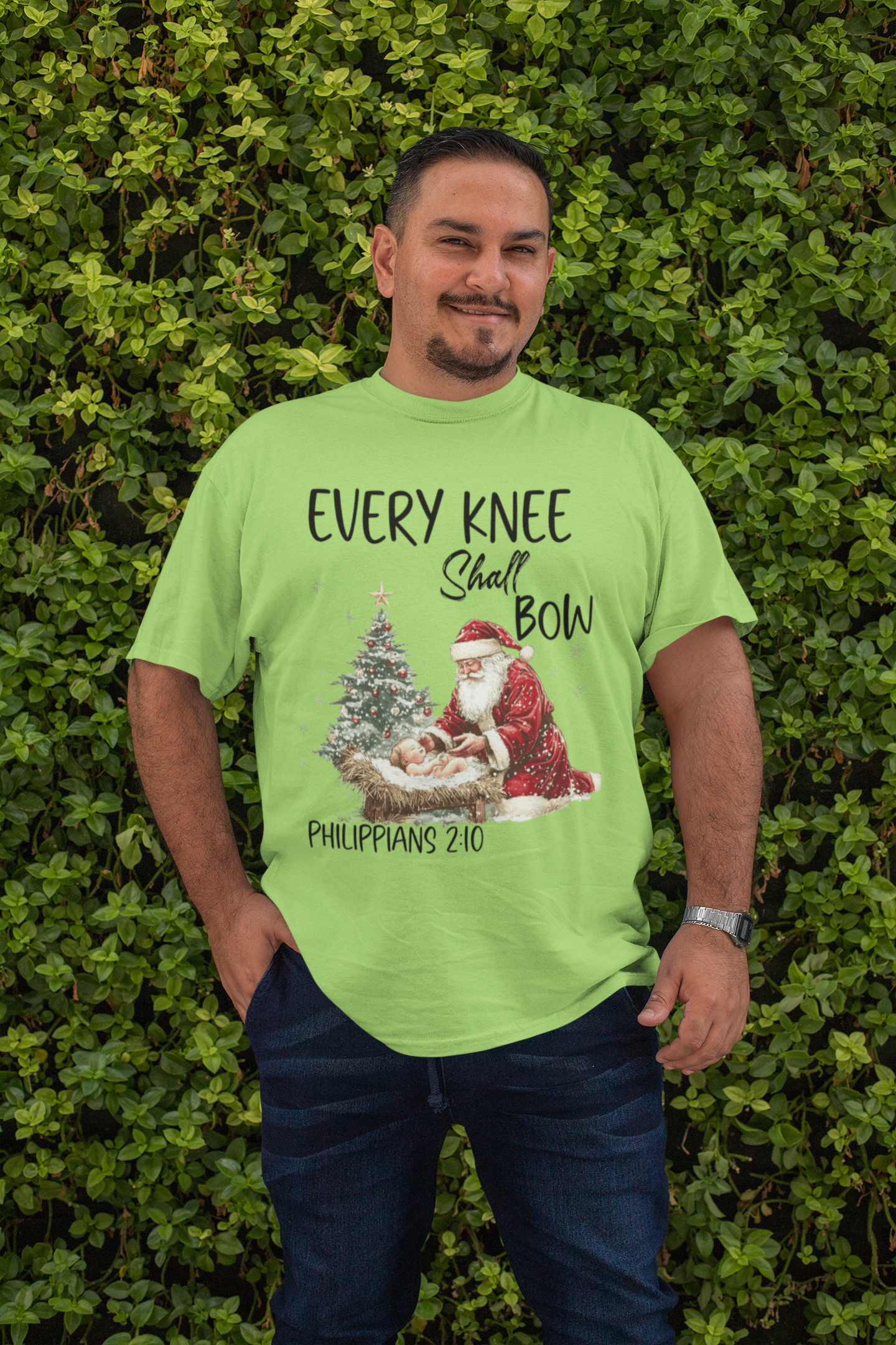 EVERY KNEE SHALL BOW Plus Size Heavy Weight Christmas T-Shirt (S-5XL): Men's Hanes Beefy-T® - FREE SHIPPING