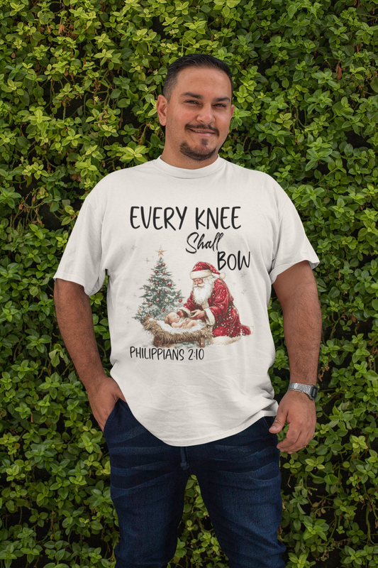 EVERY KNEE SHALL BOW Plus Size Heavy Weight Christmas T-Shirt (S-5XL): Men's Hanes Beefy-T® - FREE SHIPPING