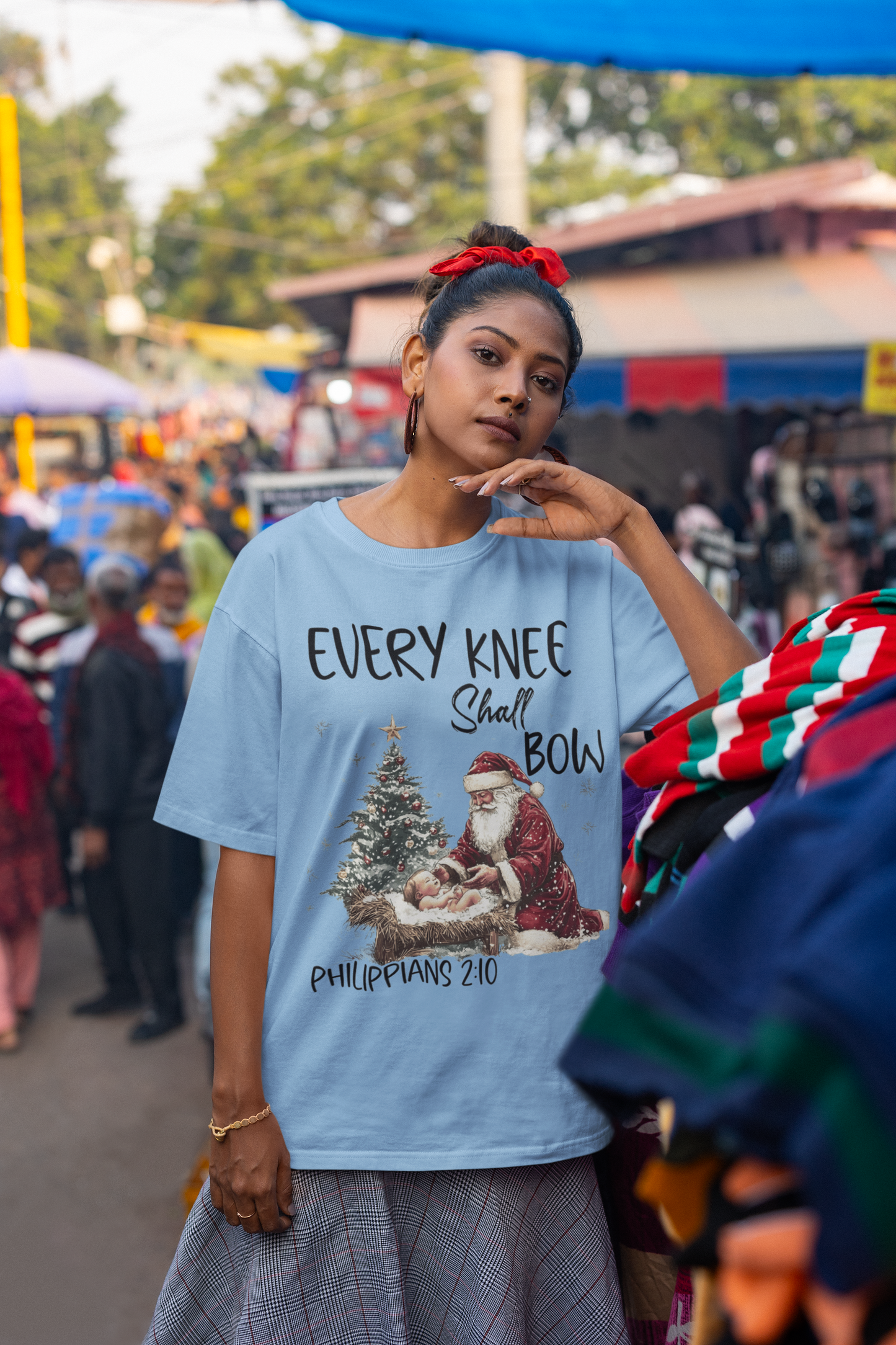 EVERY KNEE SHALL BOW Plus Size Heavy Weight Christmas T-Shirt (S-5XL): Women's Hanes Beefy-T® - FREE SHIPPING
