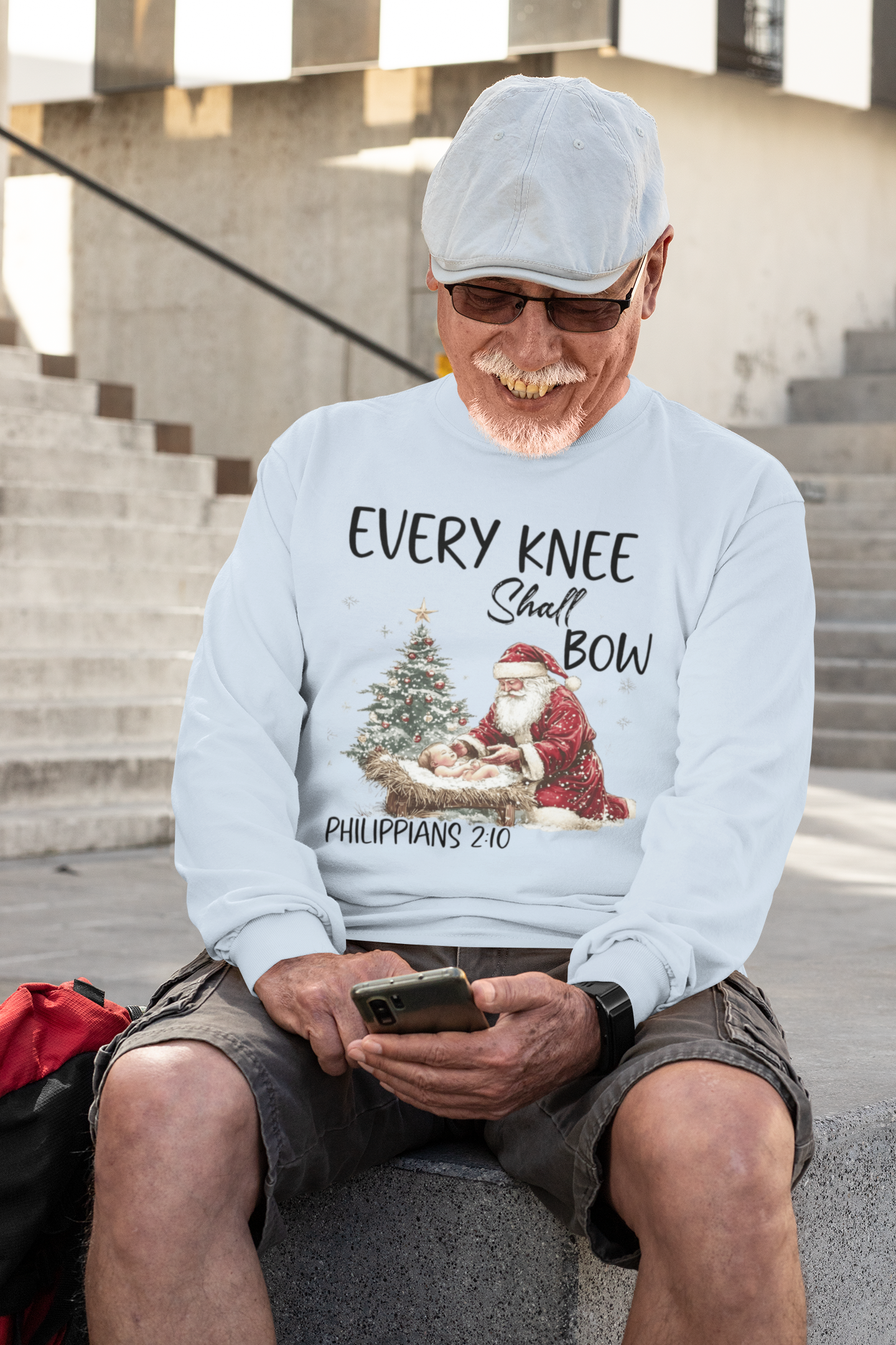 EVERY KNEE SHALL BOW Heavy Weight Christmas Long Sleeve T-Shirt (S-2XL): Men's Gildan 2400 - FREE SHIPPING