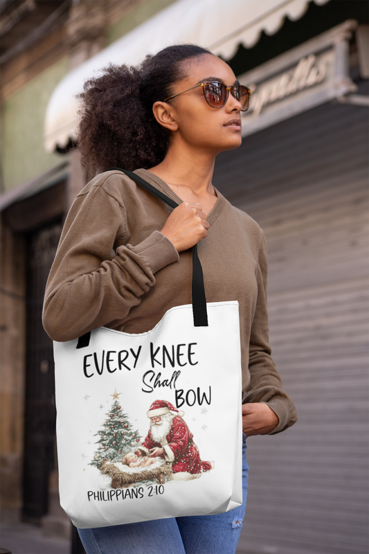 EVERY KNEE SHALL BOW 100% Polyester Christmas Tote Bag (3 sizes) - FREE SHIPPING