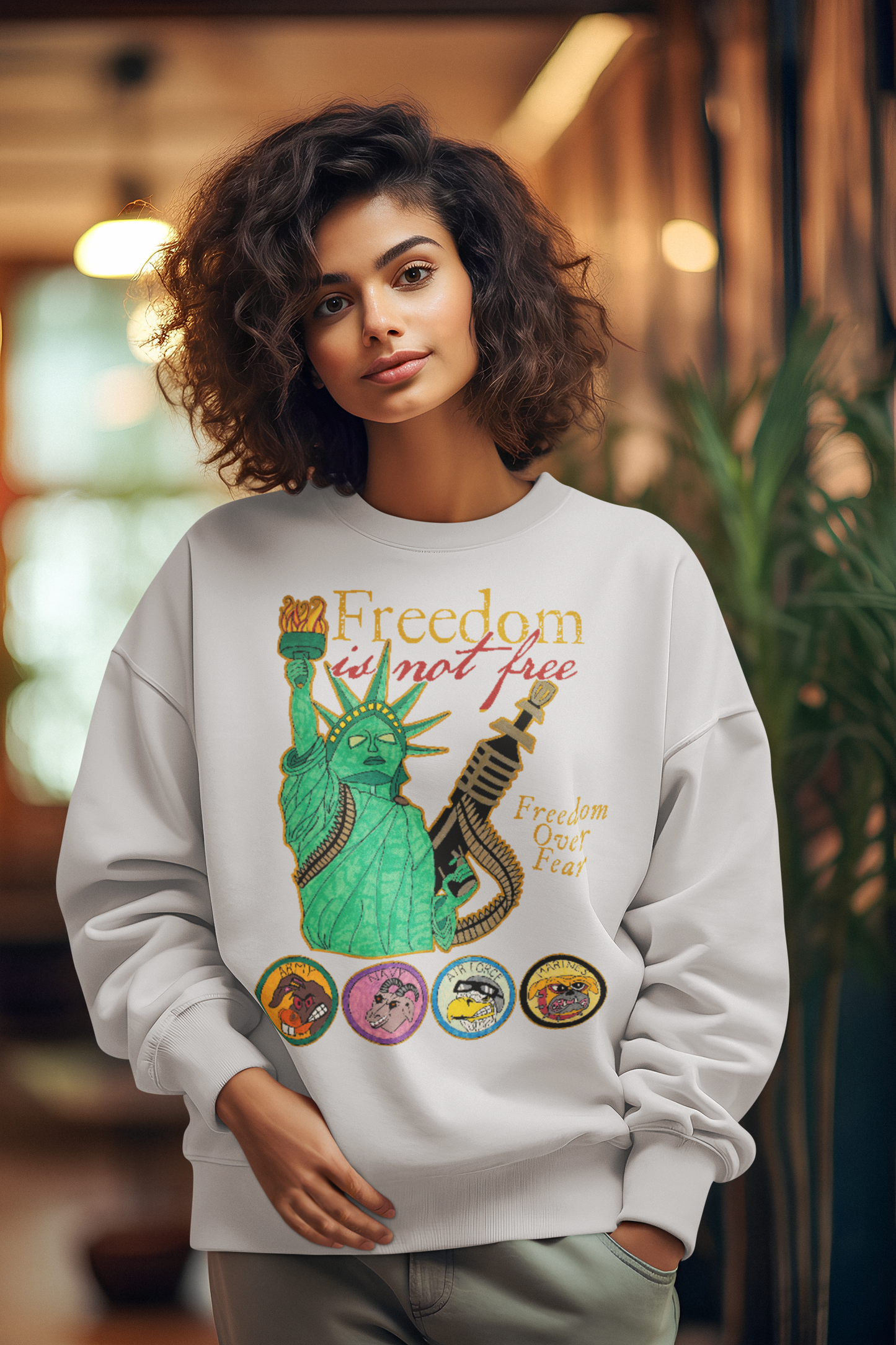 FREEDOM IS NOT FREE Heavy Weight Patriotic Sweatshirt (S-5XL): Women's Gildan 18000 - FREE SHIPPING