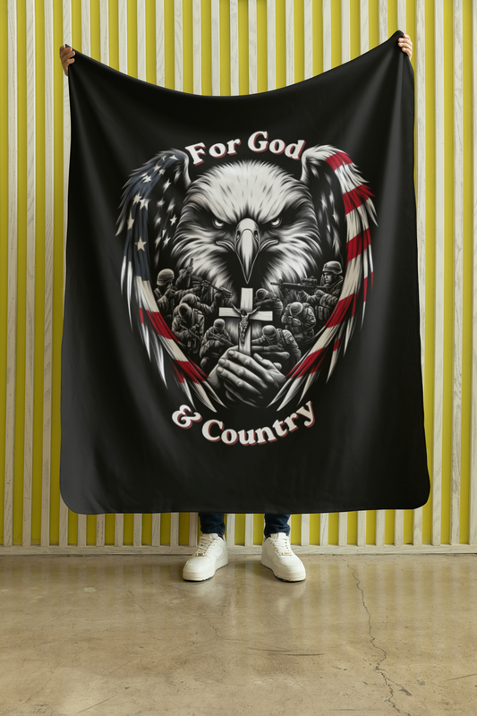 FOR GOD & COUNTRY Light Weight Patriotic Christian Velveteen Plush Blanket (3 sizes available) - FREE SHIPPING