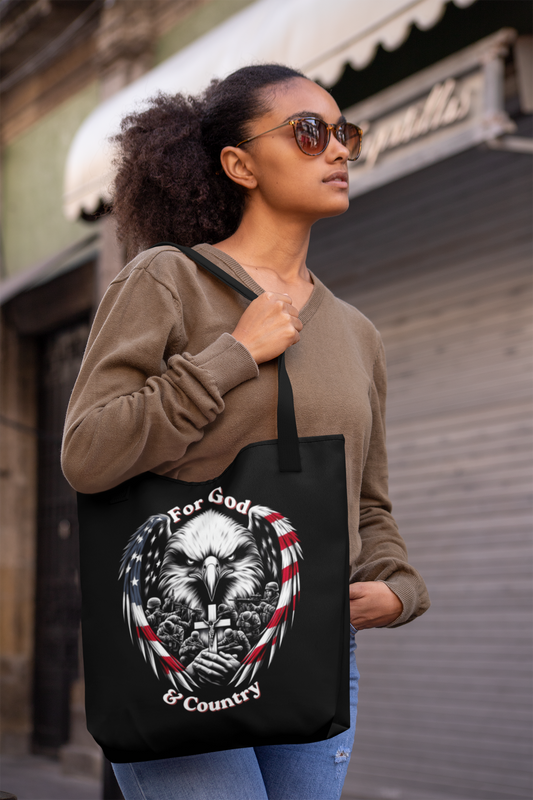 FOR GOD & COUNTRY Patriotic Christian 100% Polyester Tote Bag (3 sizes) - FREE SHIPPING