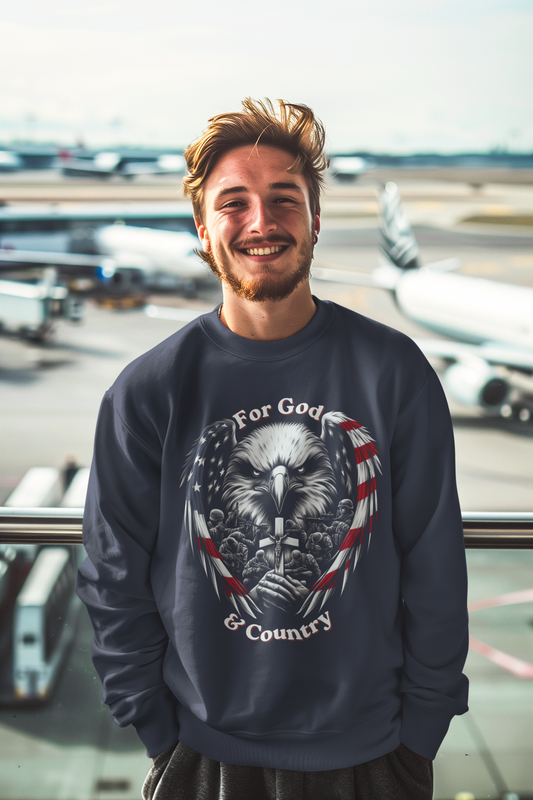 FOR GOD & COUNTRY Heavy Weight Patriotic Christian Sweatshirt (S-5XL): Men's Gildan 18000 - FREE SHIPPING