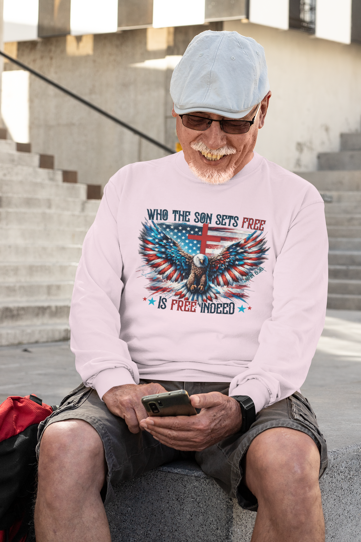 . FREE INDEED Heavy Weight Patriotic Christian Long Sleeve T-Shirt (S-2XL): Men's Gildan 2400 - FREE SHIPPING