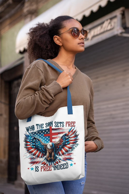 FREE INDEED Patriotic Christian 100% Polyester Tote Bag (3 sizes) - FREE SHIPPING