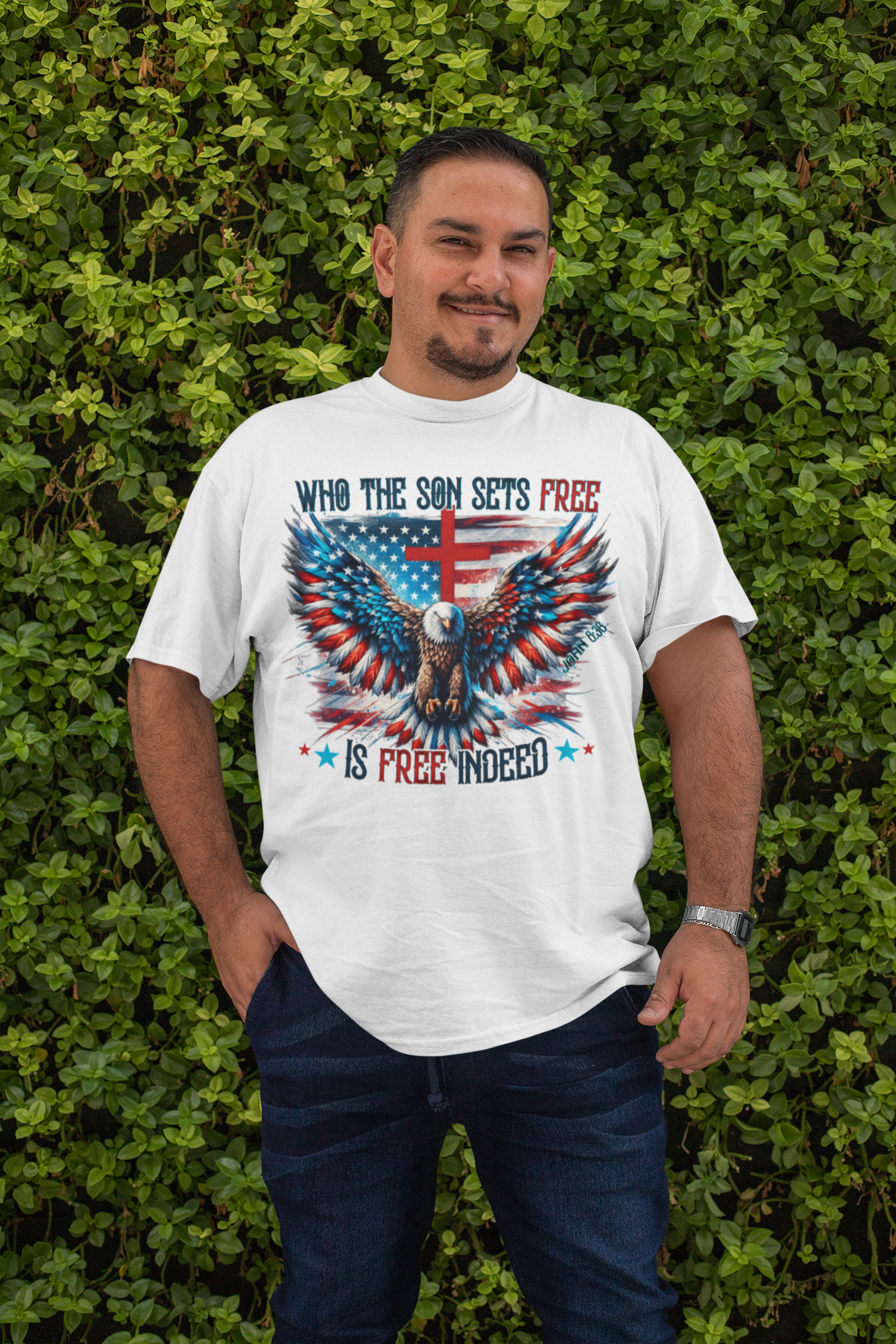 . FREE INDEED Plus Size Heavy Weight Patriotic Christian T-Shirt (S-5XL): Men's Hanes Beefy-T® - FREE SHIPPING