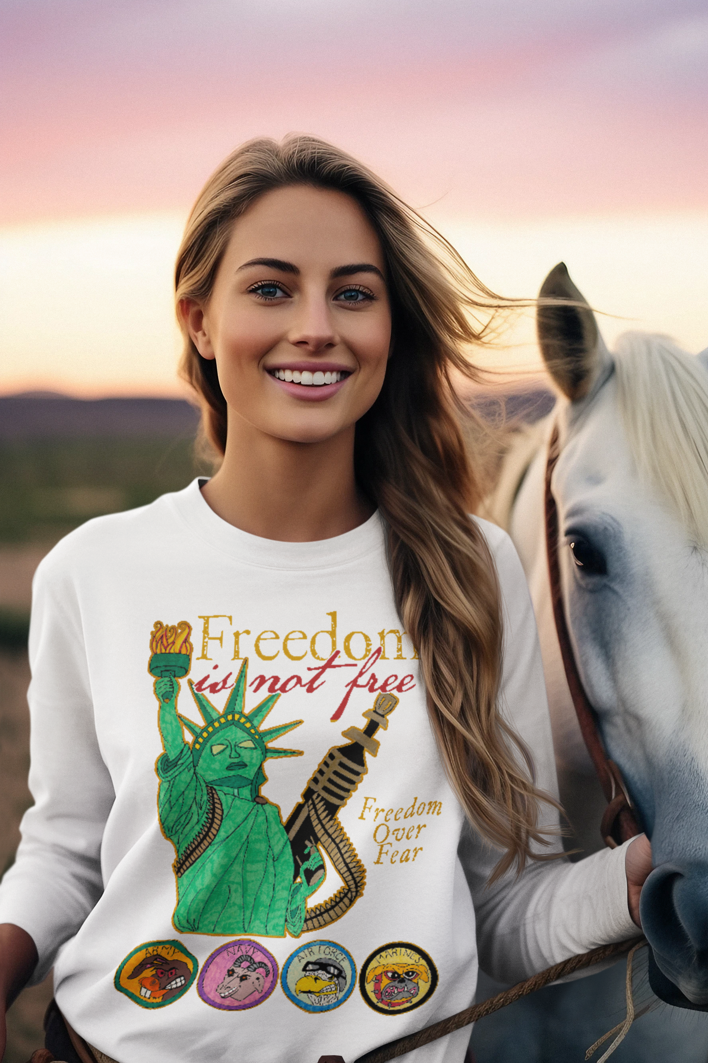 FREEDOM IS NOT FREE Heavy Weight Patriotic Military Long Sleeve T-Shirt (S-2XL): Women's Gildan 2400 - FREE SHIPPING