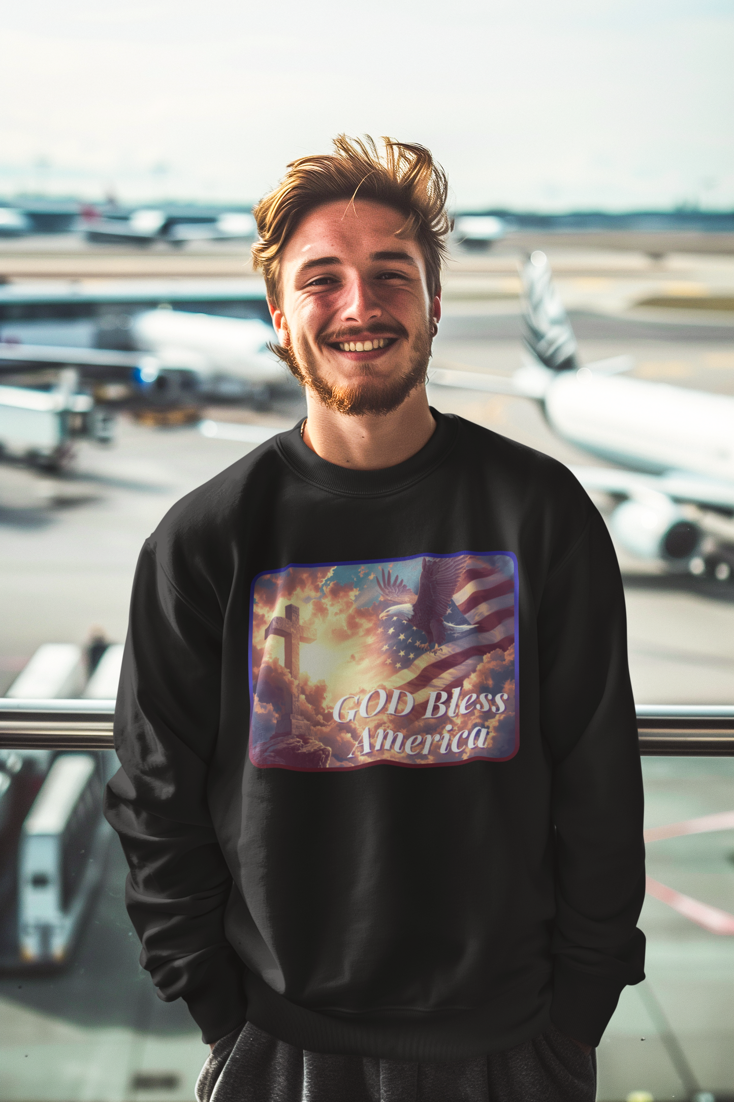 GOD BLESS AMERICA Heavy Weight Patriotic Christian Sweatshirt (S-5XL): Men's Gildan 18000 - FREE SHIPPING