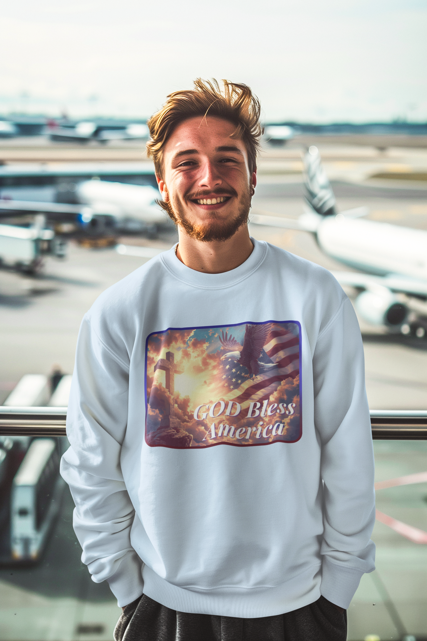 GOD BLESS AMERICA Heavy Weight Patriotic Christian Sweatshirt (S-5XL): Men's Gildan 18000 - FREE SHIPPING