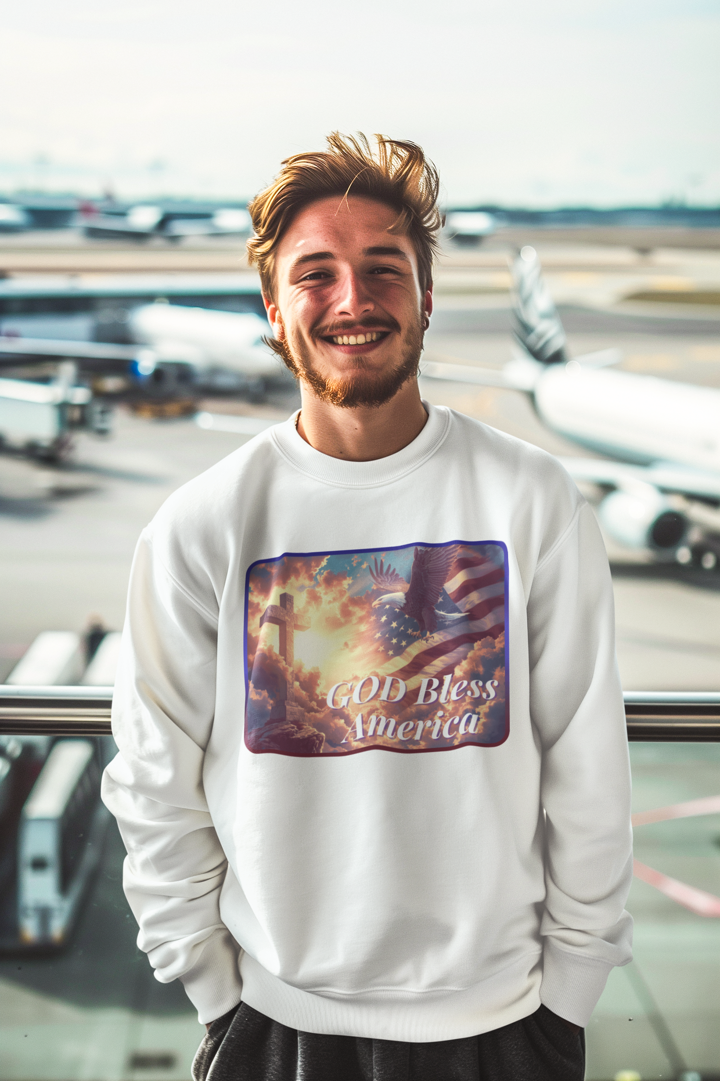 GOD BLESS AMERICA Heavy Weight Patriotic Christian Sweatshirt (S-5XL): Men's Gildan 18000 - FREE SHIPPING