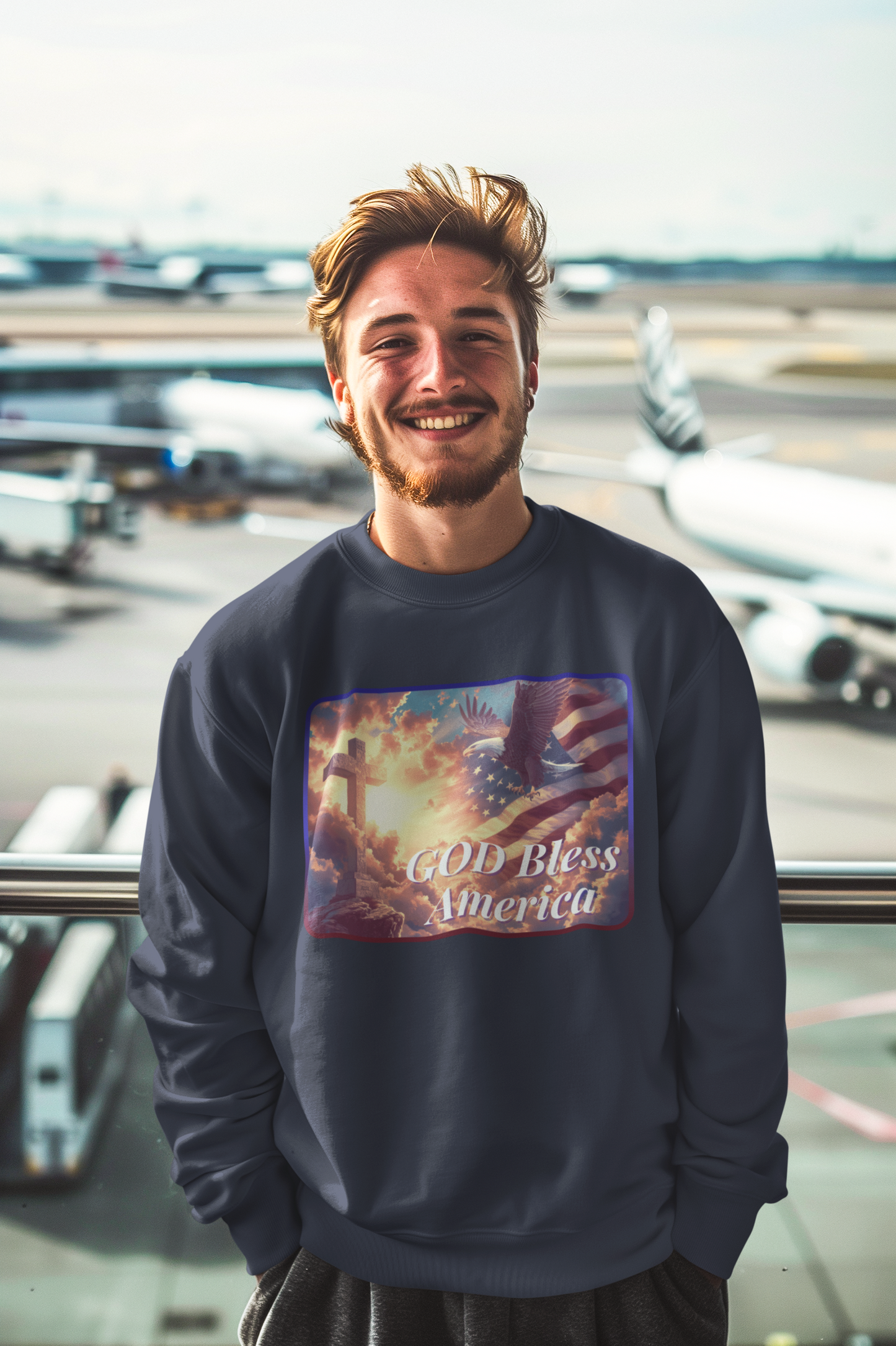 GOD BLESS AMERICA Heavy Weight Patriotic Christian Sweatshirt (S-5XL): Men's Gildan 18000 - FREE SHIPPING