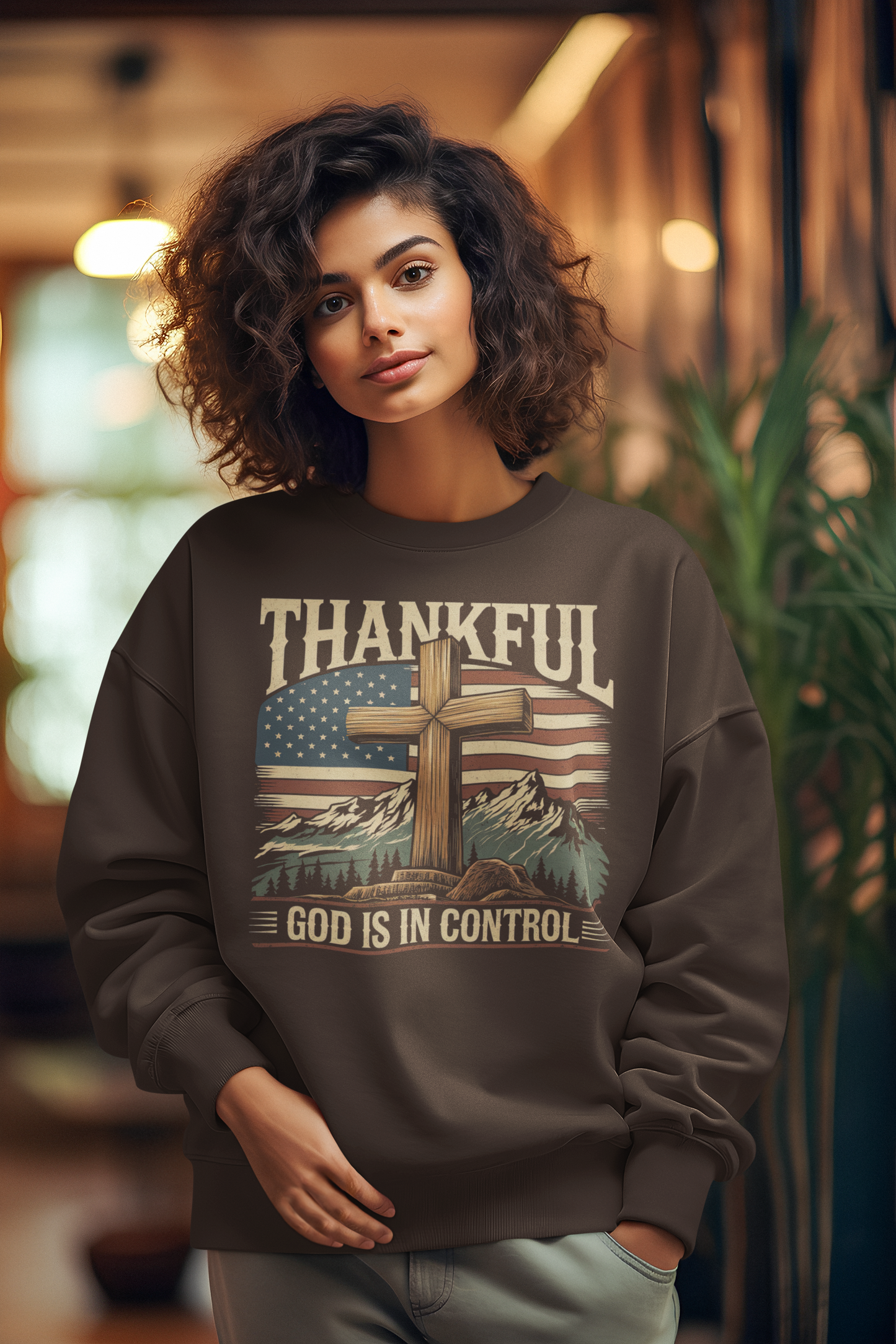 GOD IS IN CONTROL Heavy Weight Patriotic Christian Sweatshirt (S-5XL): Women's Gildan 18000 - FREE SHIPPING