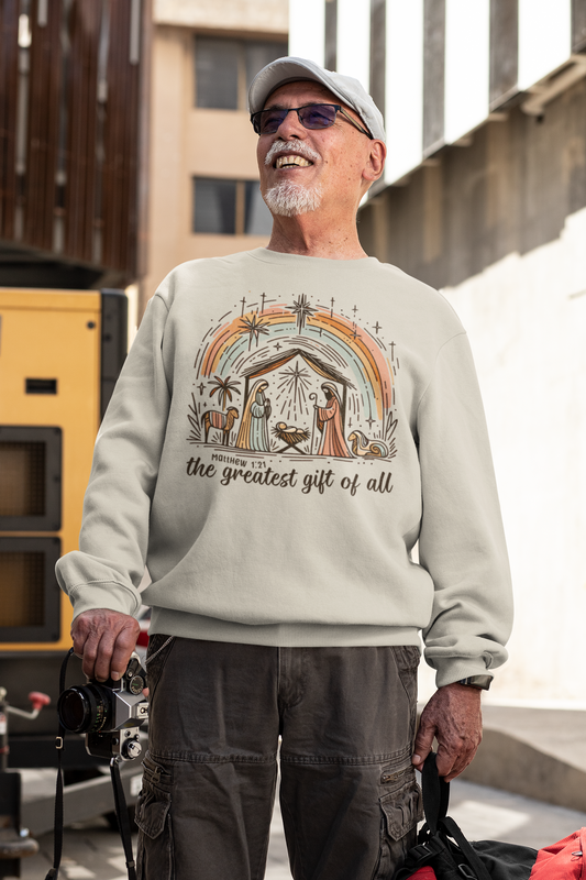 The GREATEST GIFT OF ALL Heavy Weight Christmas Sweatshirt (S-5XL): Men's Gildan 18000 - FREE SHIPPING