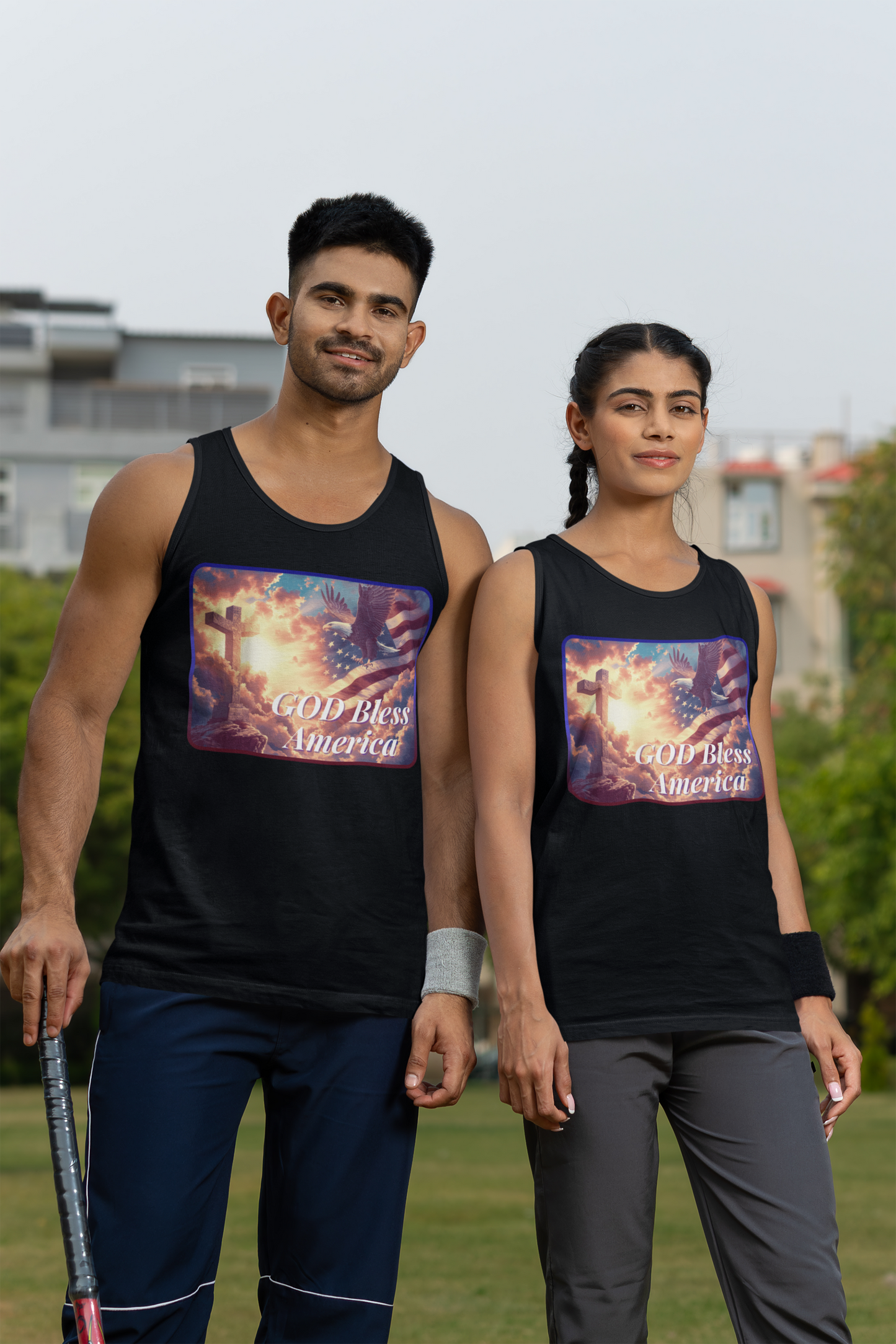 GOD BLESS AMERICA Medium Weight Patriotic Christian Tank Top (S-2XL): Men's & Women's 5200 - FREE SHIPPING