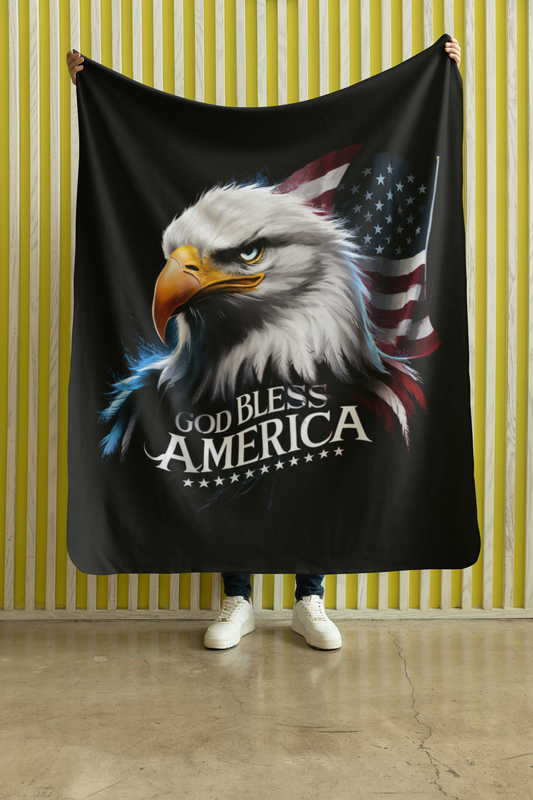 GOD BLESS AMERICA Light Weight Patriotic Christian Velveteen Plush Blanket (3 sizes available) - FREE SHIPPING