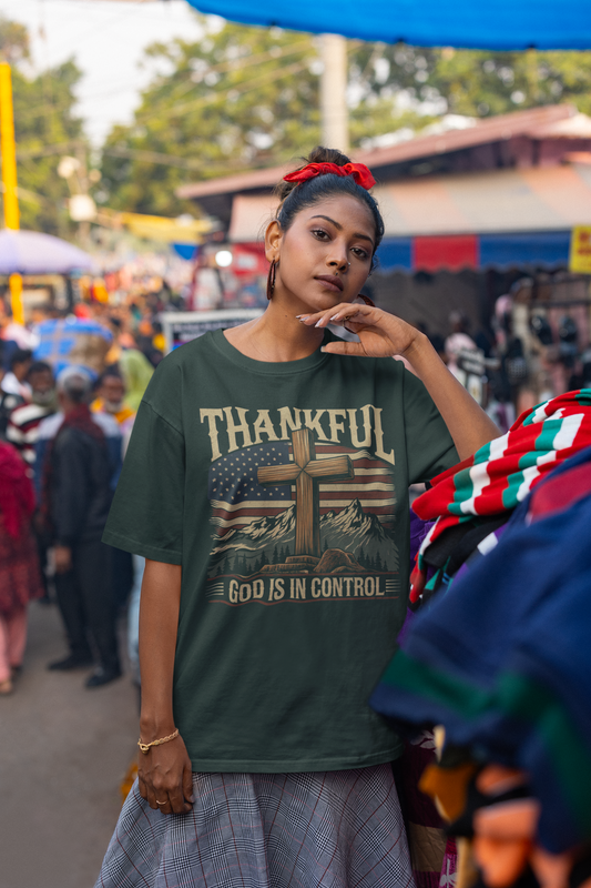 . GOD IS IN CONTROL Plus Size Heavy Weight Christian T-Shirt (S-5XL): Women's Hanes Beefy-T® - FREE SHIPPING