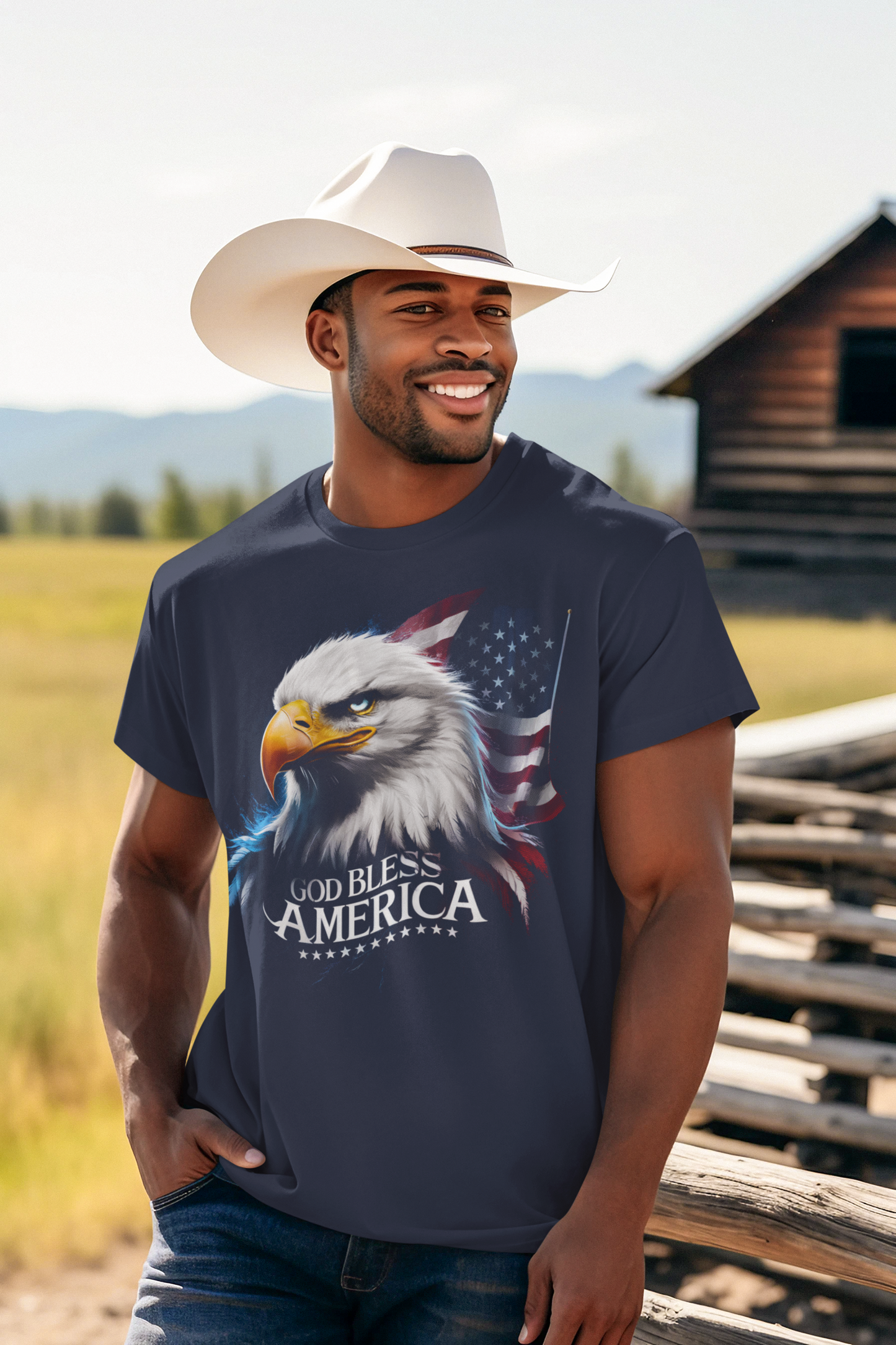 GOD BLESS AMERICA Patriotic Christian T-Shirt (S-5XL): Men's Medium Weight Gildan 5000 - FREE SHIPPING
