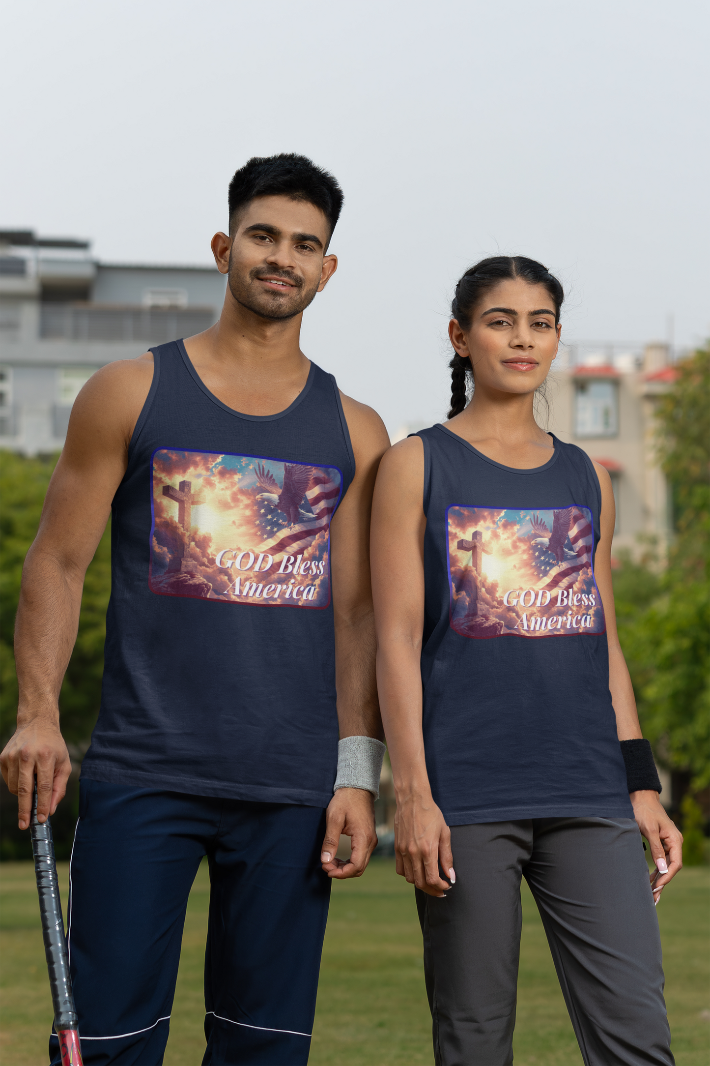 GOD BLESS AMERICA Medium Weight Patriotic Christian Tank Top (S-2XL): Men's & Women's 5200 - FREE SHIPPING