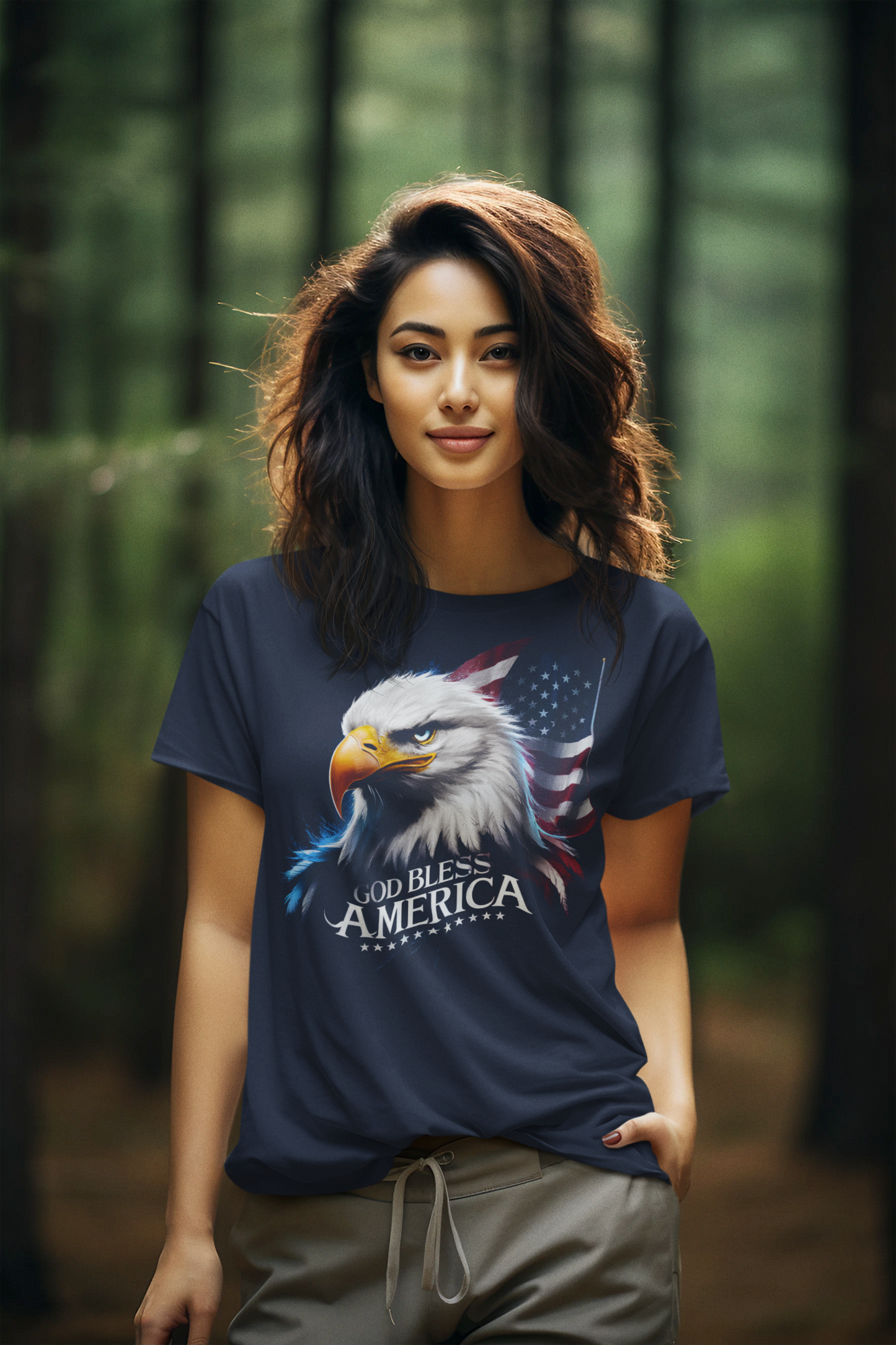 GOD BLESS AMERICA Semi-Fitted Patriotic Christian T-Shirt (S-3XL): Women's Gildan 5000L - FREE SHIPPING