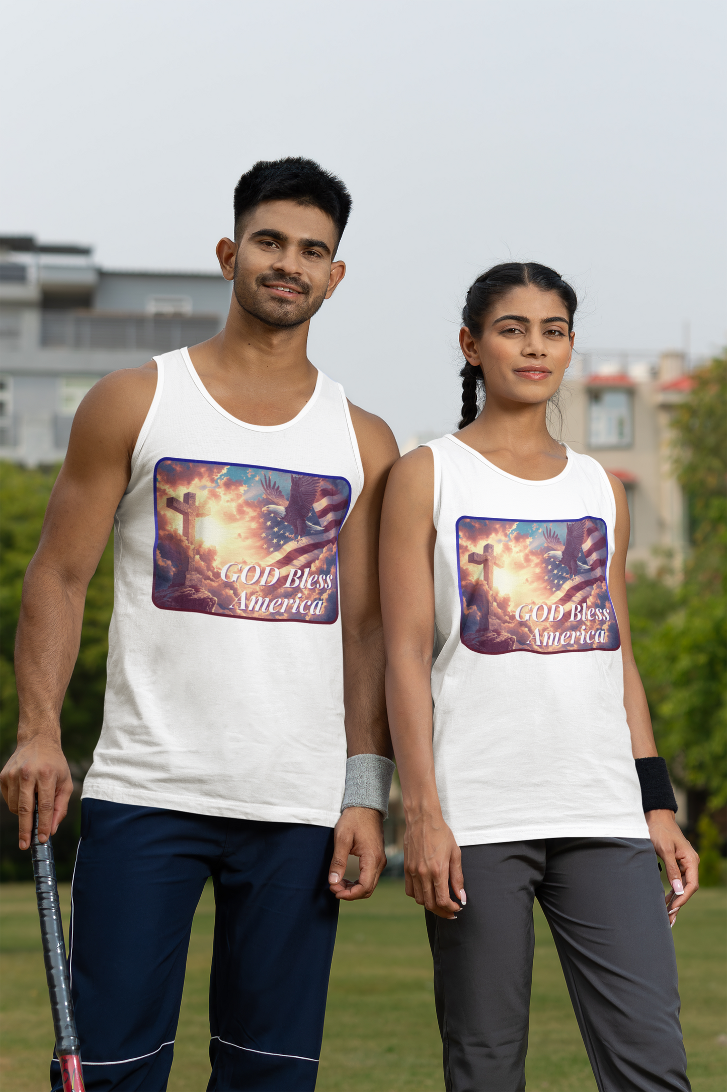 GOD BLESS AMERICA Medium Weight Patriotic Christian Tank Top (S-2XL): Men's & Women's 5200 - FREE SHIPPING