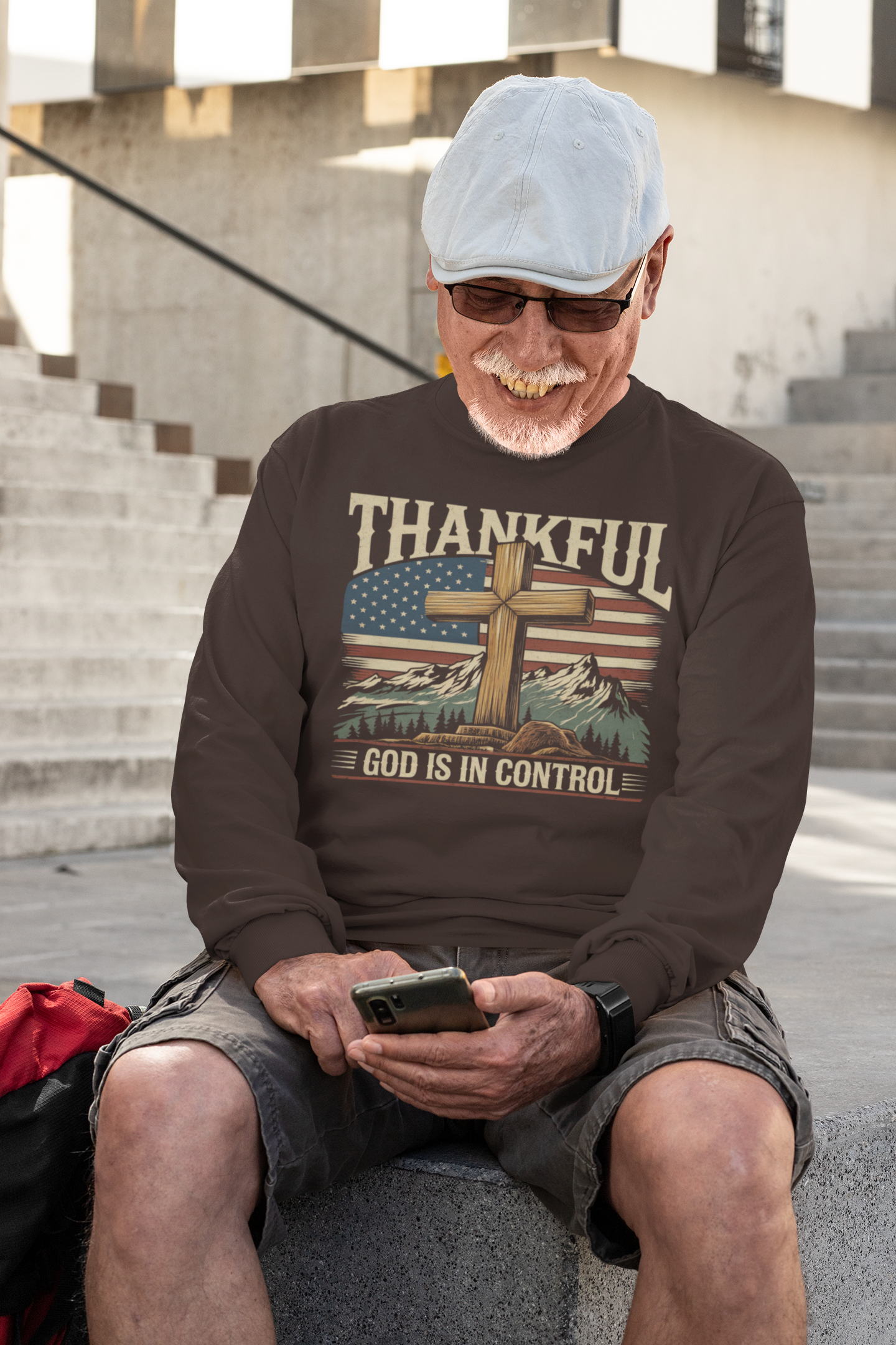 . GOD IS IN CONTROL Heavy Weight Patriotic Christian Long Sleeve T-Shirt (S-2XL): Men's Gildan 2400 - FREE SHIPPING