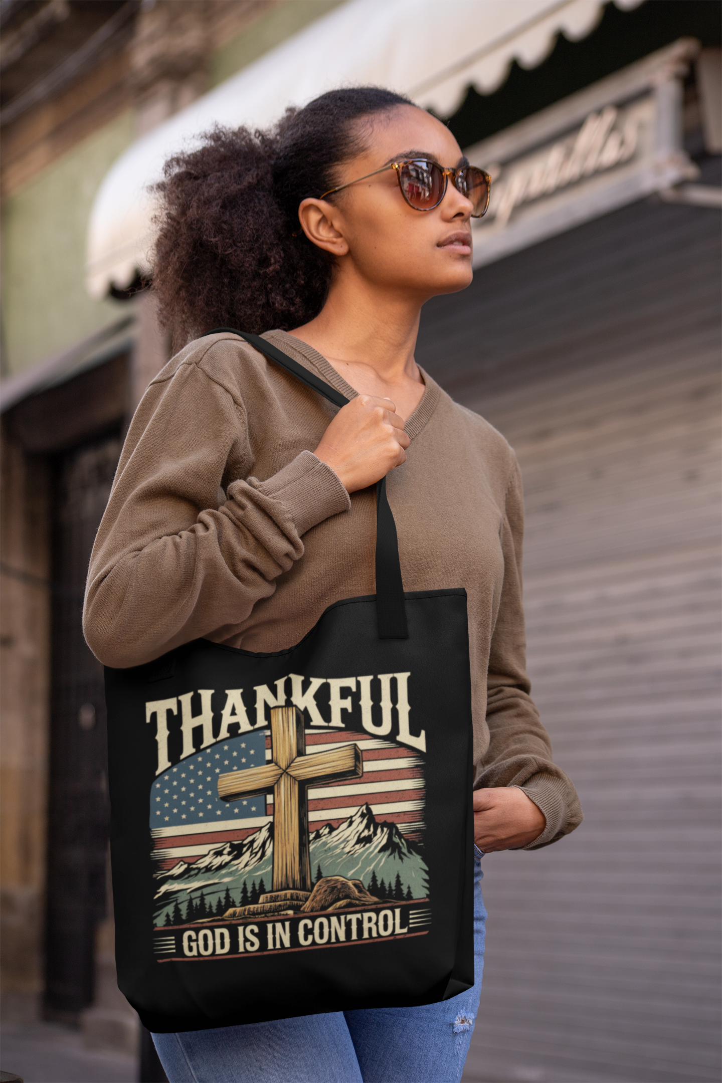 GOD IS IN CONTROL Patriotic Christian Patriotic 100% Polyester Tote Bag (3 sizes) - FREE SHIPPING