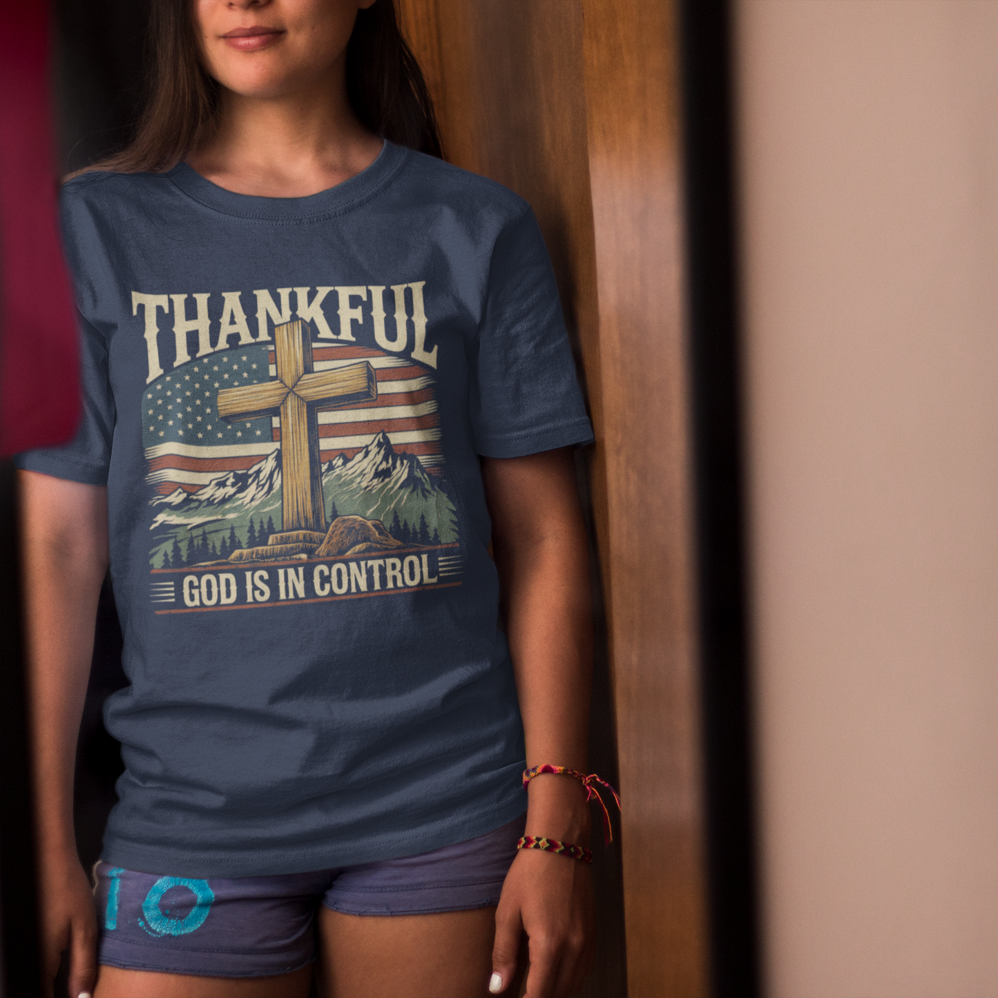 GOD IS IN CONTROL Classic Patriotic Christian T-Shirt (S-5XL): Women's Medium Weight Gildan 5000 - FREE SHIPPING