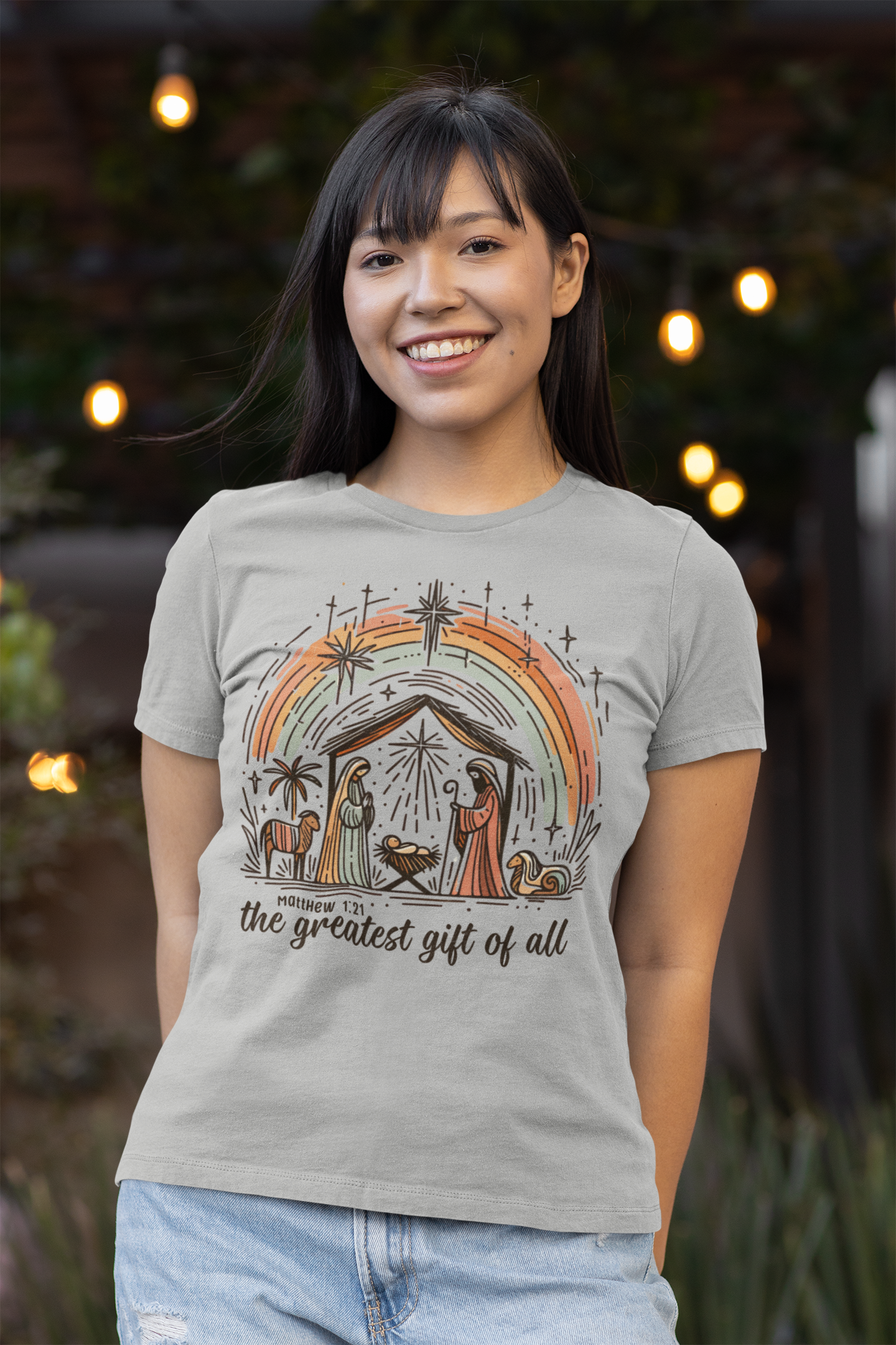 The GREATEST GIFT OF ALL Fitted Christmas T-Shirt (S-2XL): Women's Bella+Canvas 6004 - FREE SHIPPING