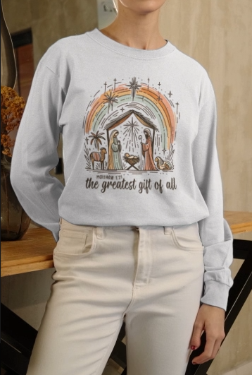 The GREATEST GIFT Heavy Weight Christmas Long Sleeve T-Shirt (S-2XL): Women's Gildan 2400 - FREE SHIPPING