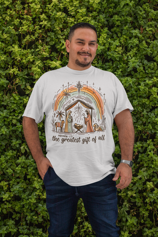 The GREATEST GIFT OF ALL Plus Size Heavy Weight Christmas T-Shirt (S-5XL): Men's Hanes Beefy-T® - FREE SHIPPING