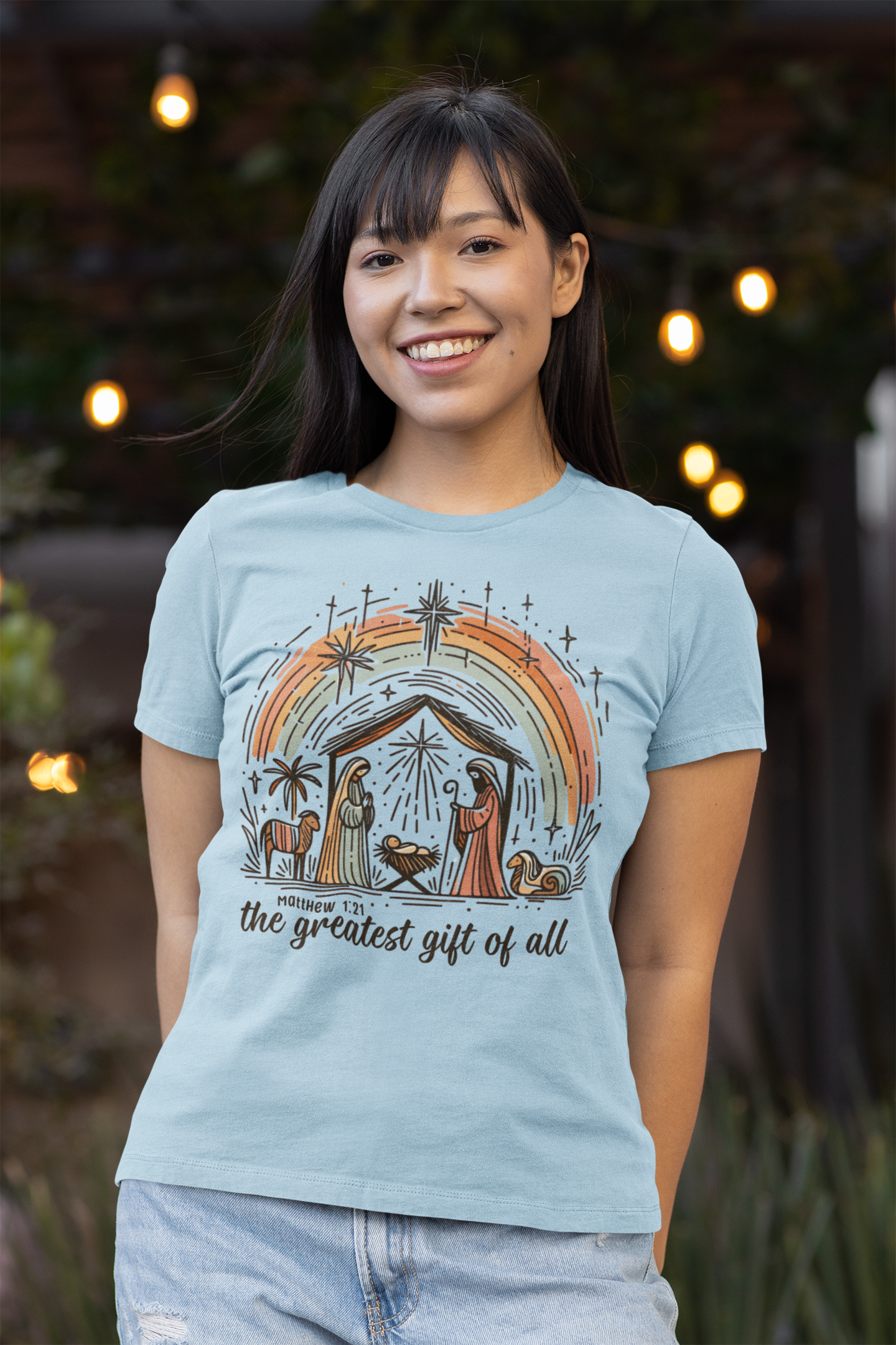 The GREATEST GIFT OF ALL Fitted Christmas T-Shirt (S-2XL): Women's Bella+Canvas 6004 - FREE SHIPPING