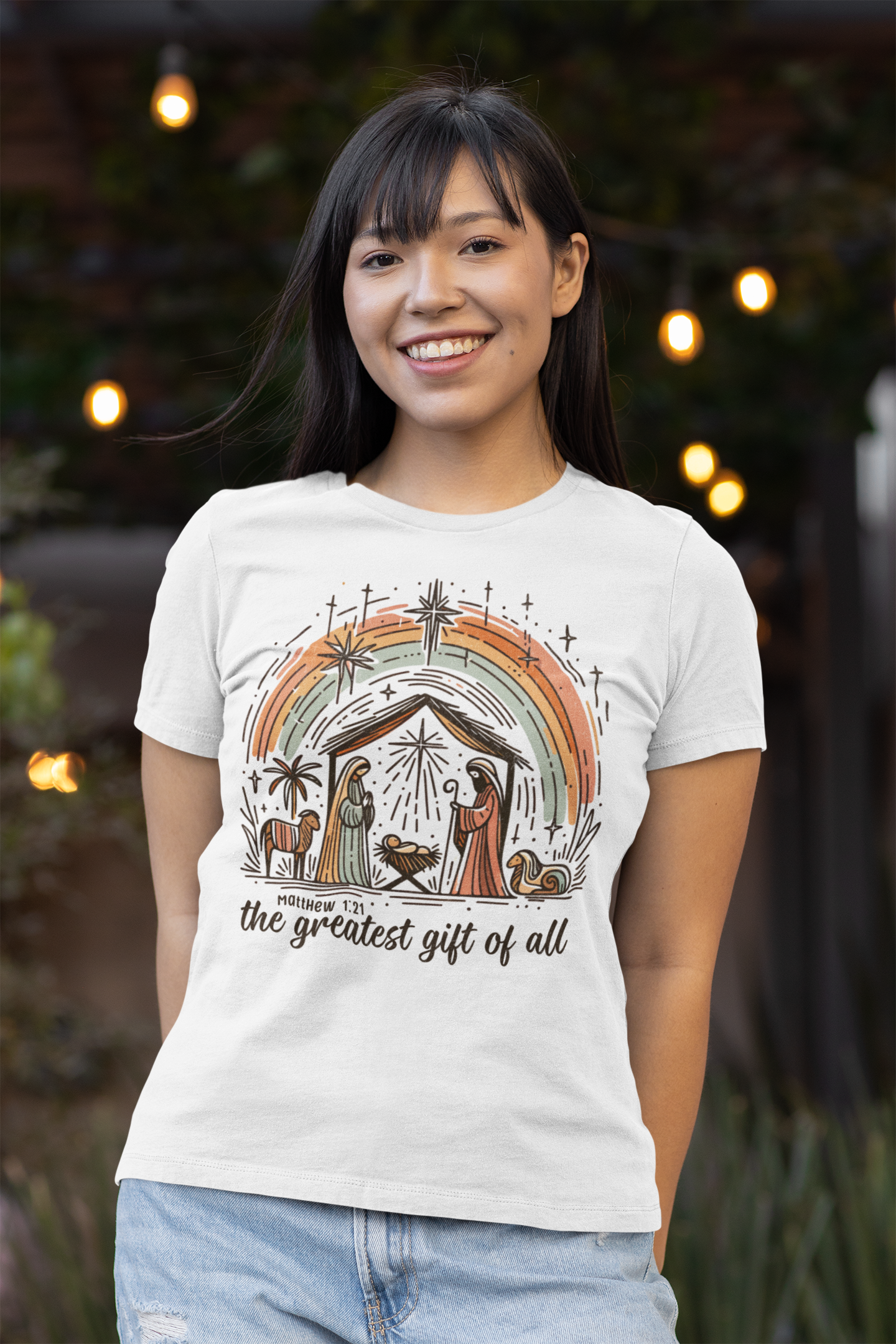 The GREATEST GIFT OF ALL Fitted Christmas T-Shirt (S-2XL): Women's Bella+Canvas 6004 - FREE SHIPPING