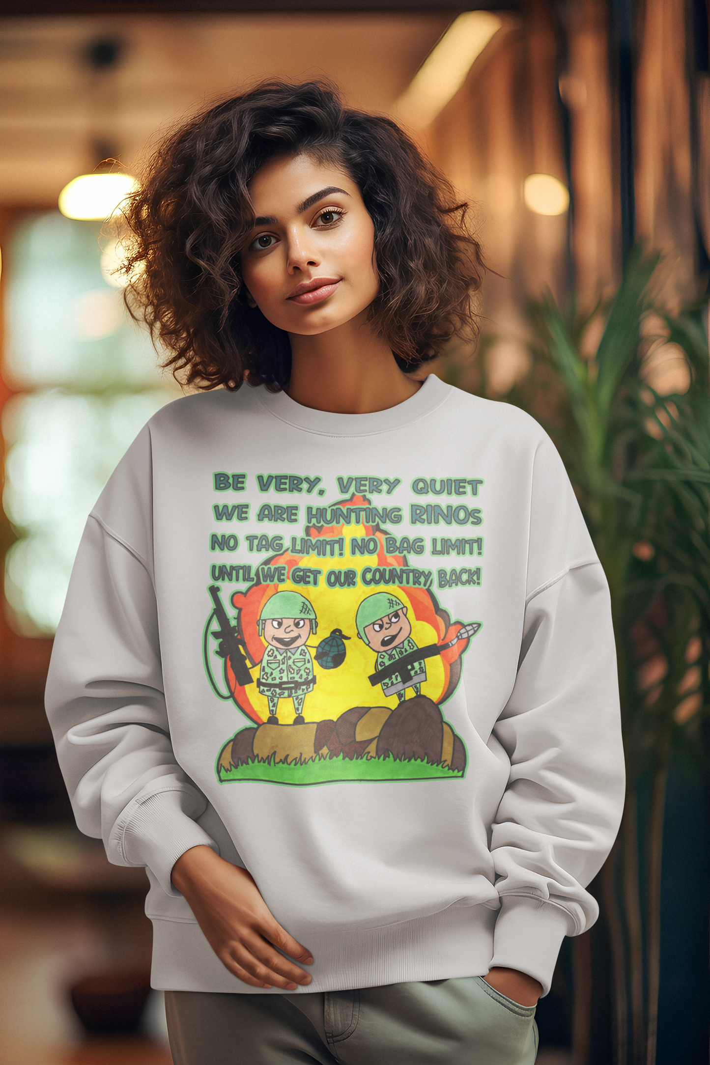 HUNTING RINOs Heavy Weight Patriotic Sweatshirt (S-5XL): Women's Gildan 18000 - FREE SHIPPING