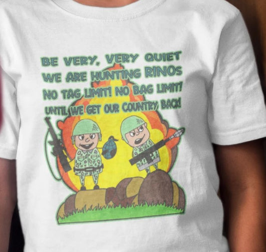 HUNTING RINOs Classic Patriotic Military T-Shirt (S-5XL): Women's Medium Weight Gildan 5000 - FREE SHIPPING