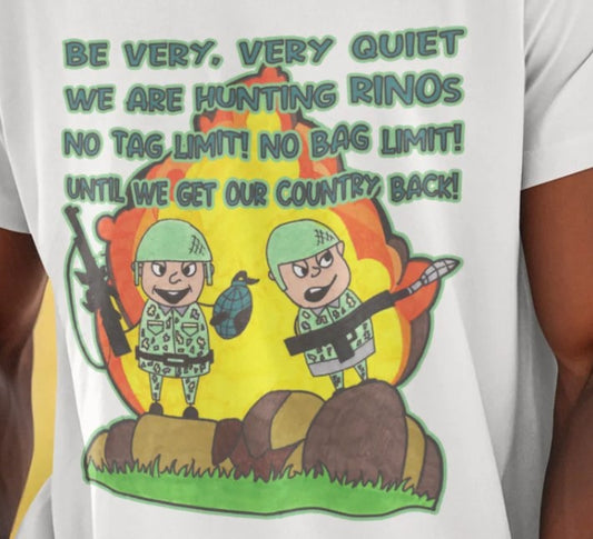 Hunting RINOs Patriotic T-Shirt (S-5XL): Men's Medium Weight Gildan 5000 - FREE SHIPPING