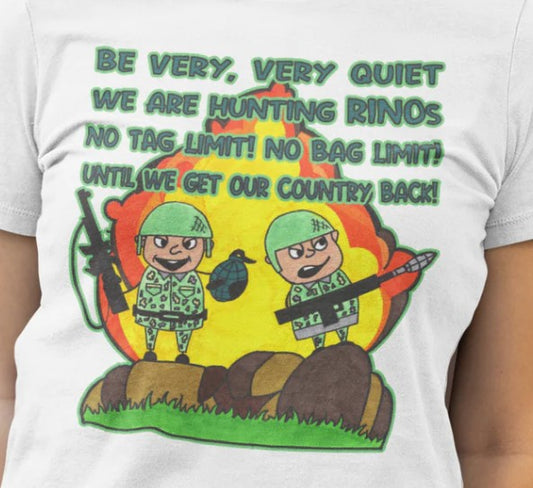 HUNTING RINOs Fitted Patriotic T-Shirt (S-2XL): Women's Bella+Canvas 6004 - FREE SHIPPING