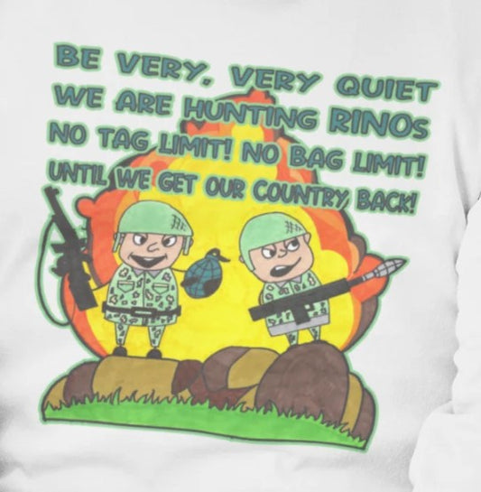 . HUNTING RINOs Heavy Weight Patriotic Military Long Sleeve T-Shirt (S-2XL): Men's Gildan 2400 - FREE SHIPPING