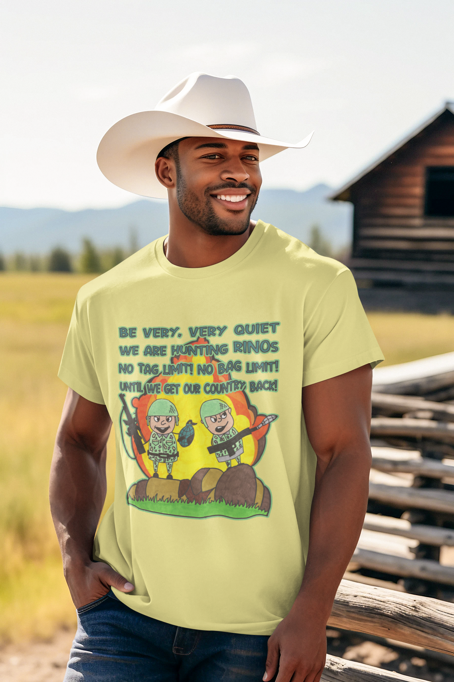 Hunting RINOs Patriotic T-Shirt (S-5XL): Men's Medium Weight Gildan 5000 - FREE SHIPPING