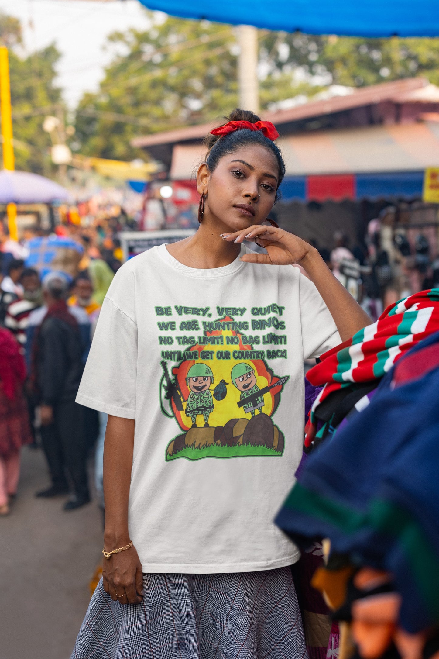 . HUNTING RINOs Plus Size Heavy Weight Patriotic T-Shirt (S-5XL): Women's Plus Size Hanes Beefy-T® - FREE SHIPPING