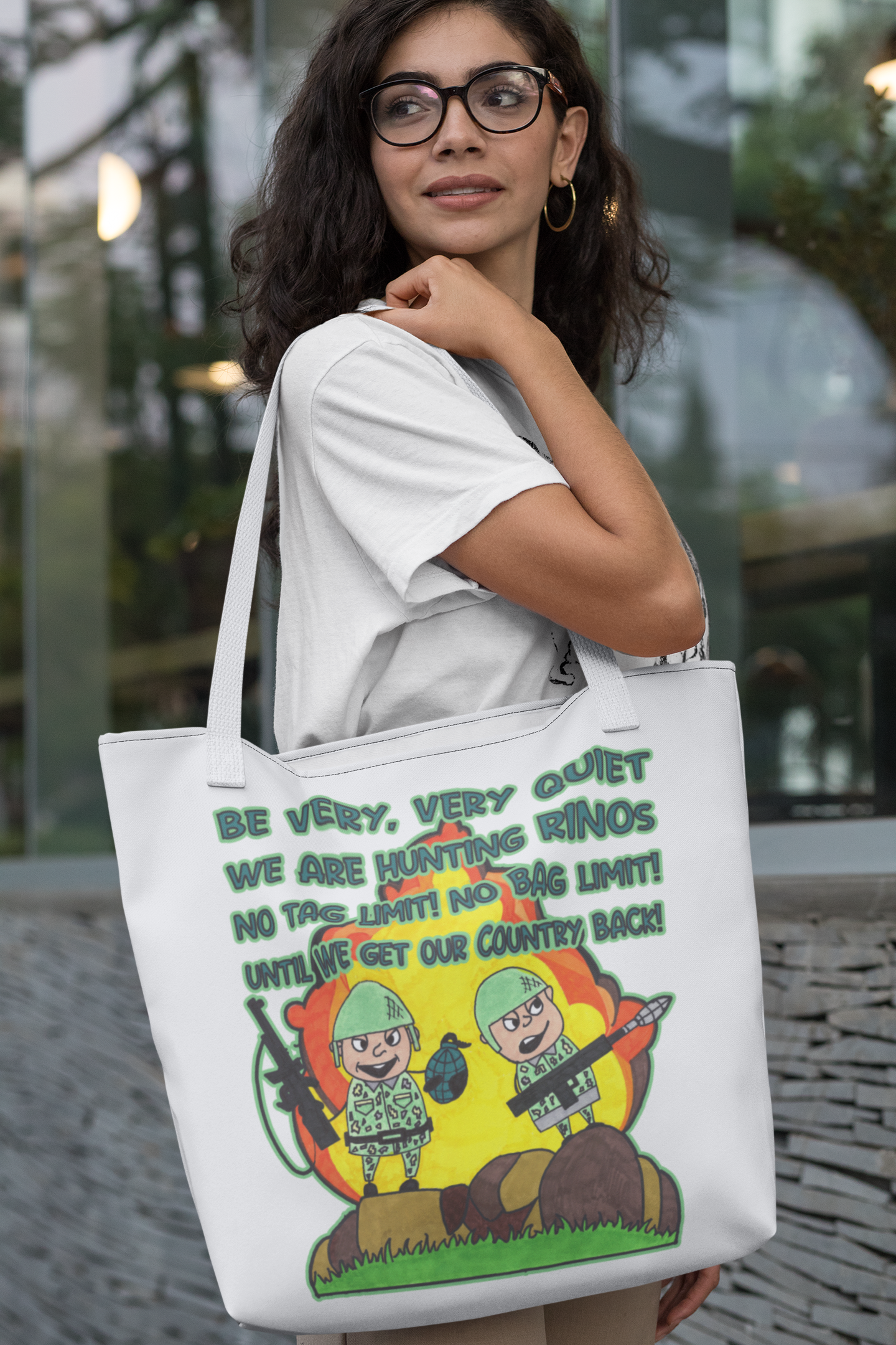 HUNTING RINOs Patriotic 100% Polyester Tote Bag (3 sizes) - FREE SHIPPING