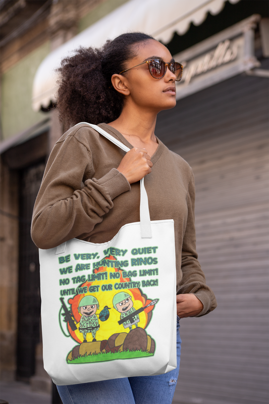 HUNTING RINOs Patriotic 100% Polyester Tote Bag (3 sizes) - FREE SHIPPING