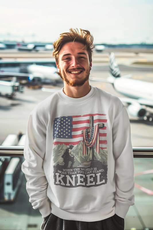 JUST KNEEL Heavy Weight Patriotic Christian Sweatshirt (S-5XL): Men's Gildan 18000 - FREE SHIPPING